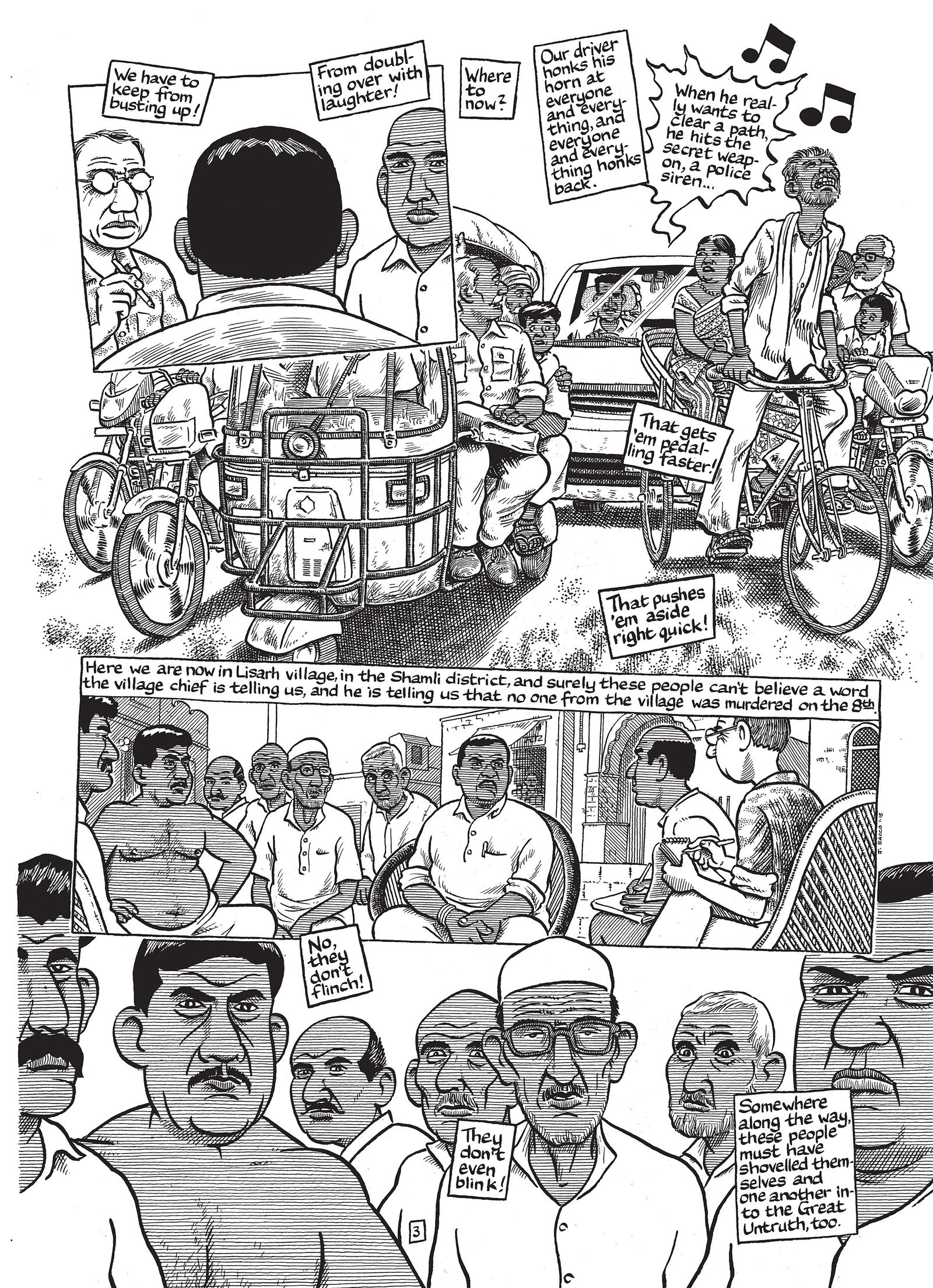 A graphic novel page that describes a village in India.