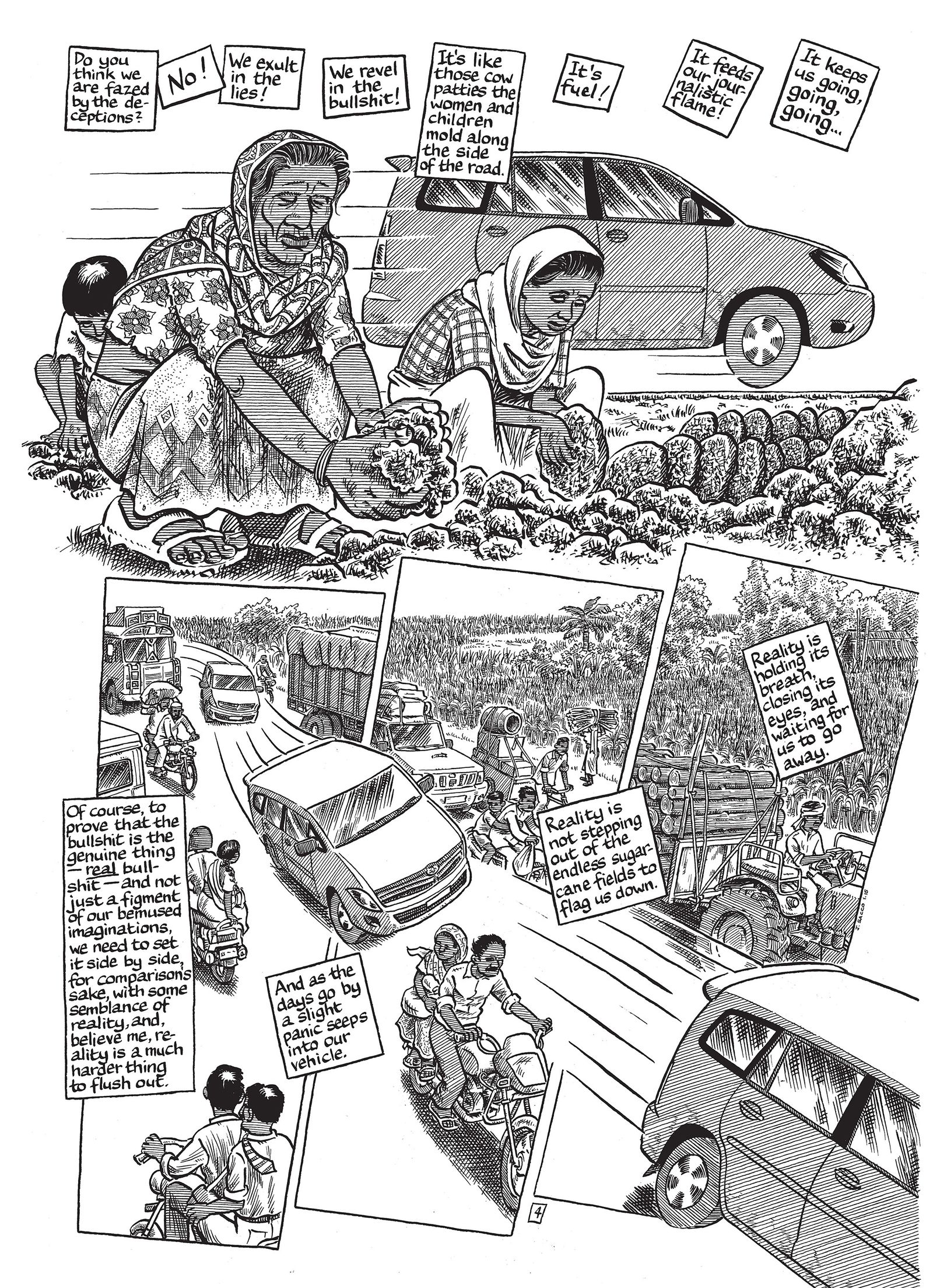A graphic novel page depicting a busy outdoor scene in India.