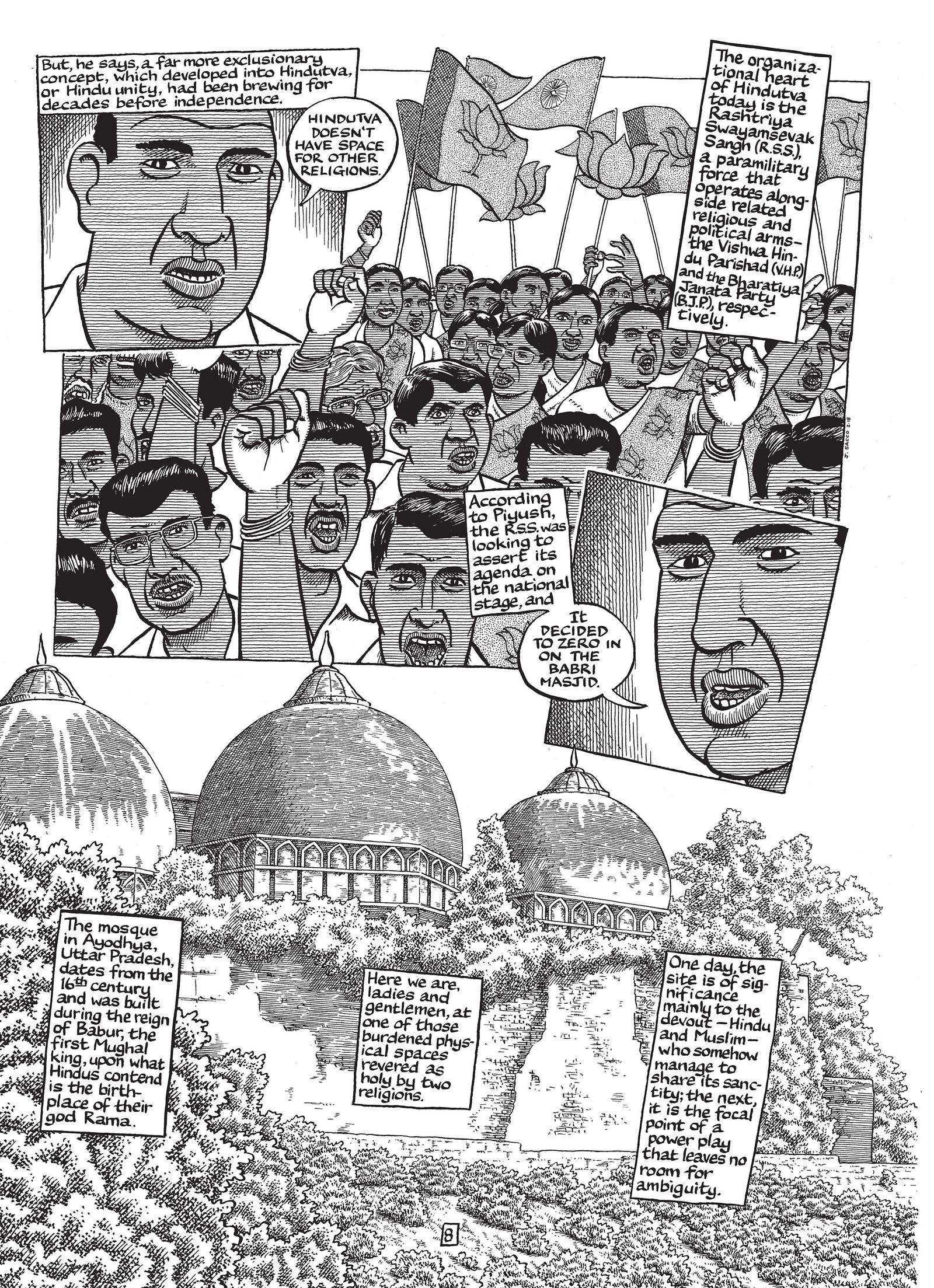 A graphic novel page depicting an angry mob.
